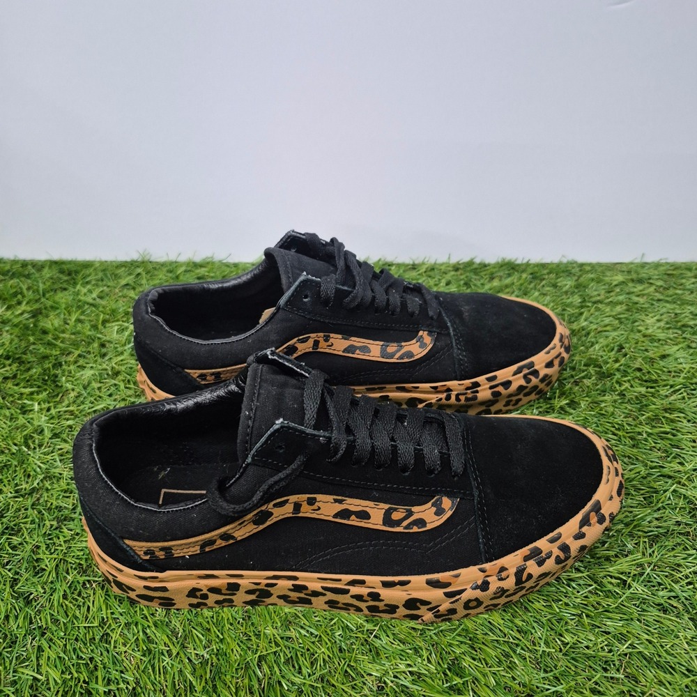 Vans Old Skool Sneakers Mens 7 Black Leopard Print Low Top Suede Canvas - Picture 2 of 8
